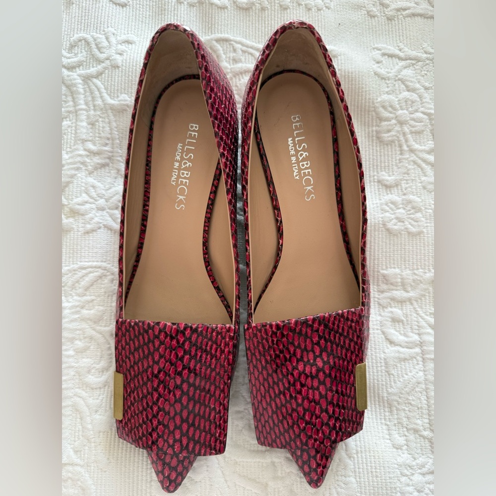 Bells & Becks Womens The Allegra Red Snake Print Flat Size EU 39.5 Made in Italy